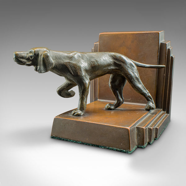 Pair Of Vintage Pointer Bookends, French Bronze, Dog Figure, Book Rest, Art Deco