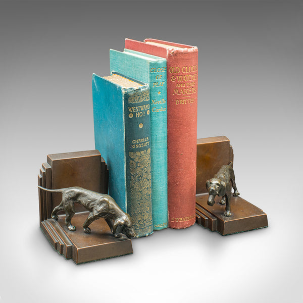 Pair Of Vintage Pointer Bookends, French Bronze, Dog Figure, Book Rest, Art Deco