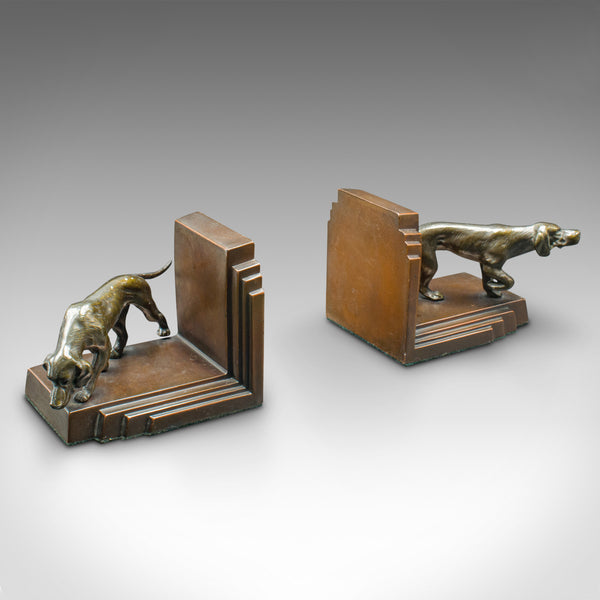 Pair Of Vintage Pointer Bookends, French Bronze, Dog Figure, Book Rest, Art Deco