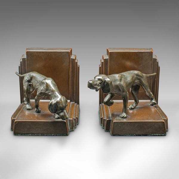 Pair Of Vintage Pointer Bookends, French Bronze, Dog Figure, Book Rest, Art Deco