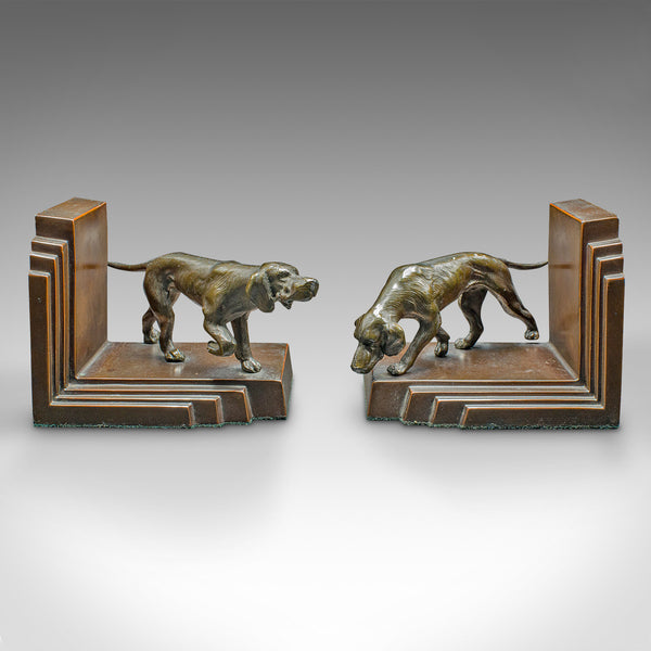 Pair Of Vintage Pointer Bookends, French Bronze, Dog Figure, Book Rest, Art Deco