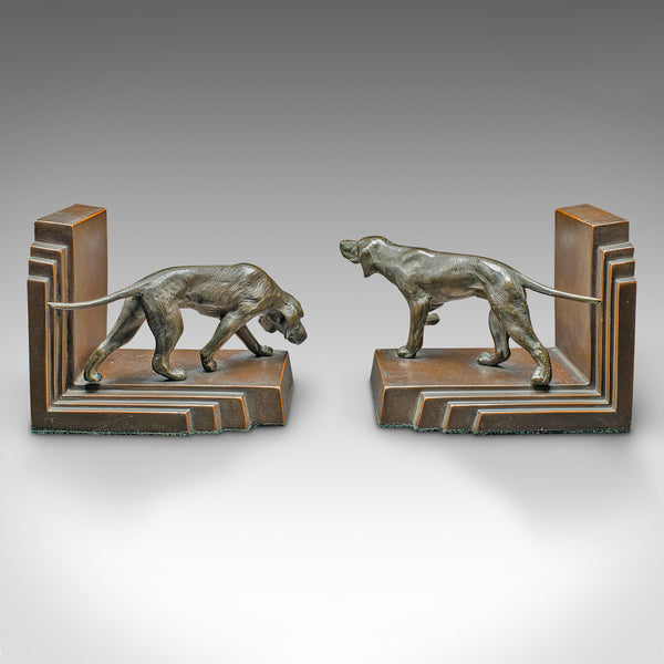 Pair Of Vintage Pointer Bookends, French Bronze, Dog Figure, Book Rest, Art Deco