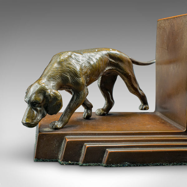 Pair Of Vintage Pointer Bookends, French Bronze, Dog Figure, Book Rest, Art Deco