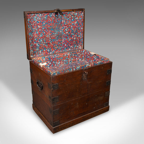 Antique Silver Chest, English, Oak, Iron Bound, Lined Storage Trunk, Georgian