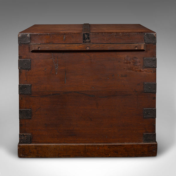 Antique Silver Chest, English, Oak, Iron Bound, Lined Storage Trunk, Georgian