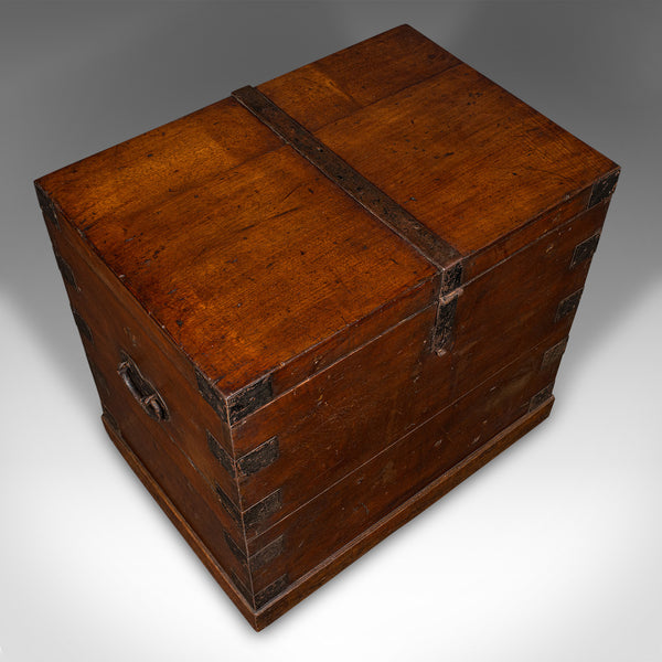 Antique Silver Chest, English, Oak, Iron Bound, Lined Storage Trunk, Georgian