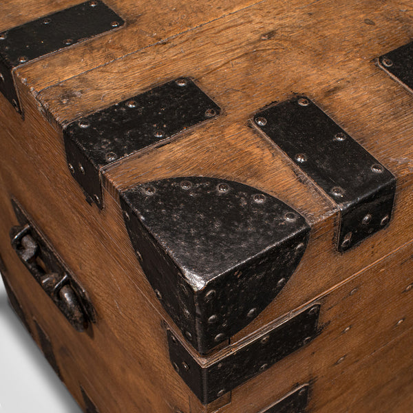 Antique Silver Chest, English, Oak, Cast Iron, Storage Trunk, Victorian, C.1860