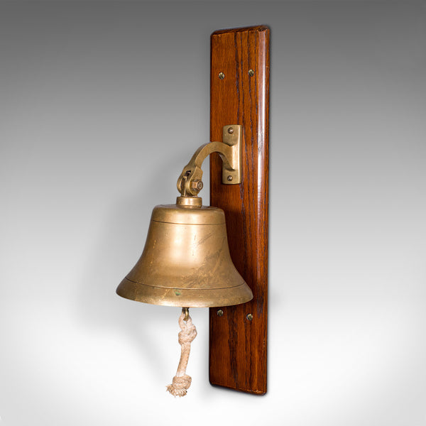 Antique School Bell, English, Oak, Brass, Wall Mounted, Dinner Chime, Edwardian