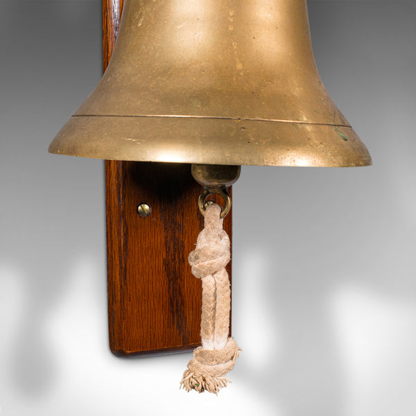 Antique School Bell, English, Oak, Brass, Wall Mounted, Dinner Chime, Edwardian