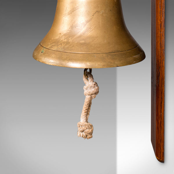 Antique School Bell, English, Oak, Brass, Wall Mounted, Dinner Chime, Edwardian