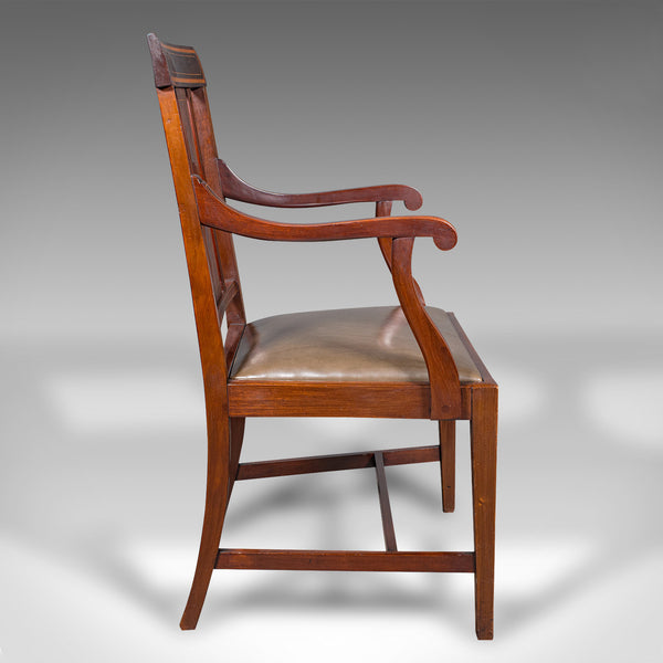 Antique Morning Room Side Chair, English Walnut Elbow Seat, Shoolbred, Edwardian