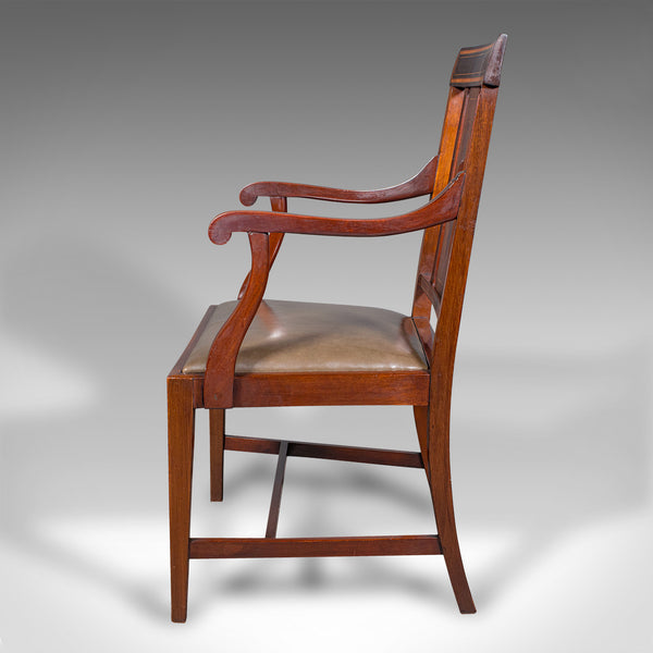 Antique Morning Room Side Chair, English Walnut Elbow Seat, Shoolbred, Edwardian