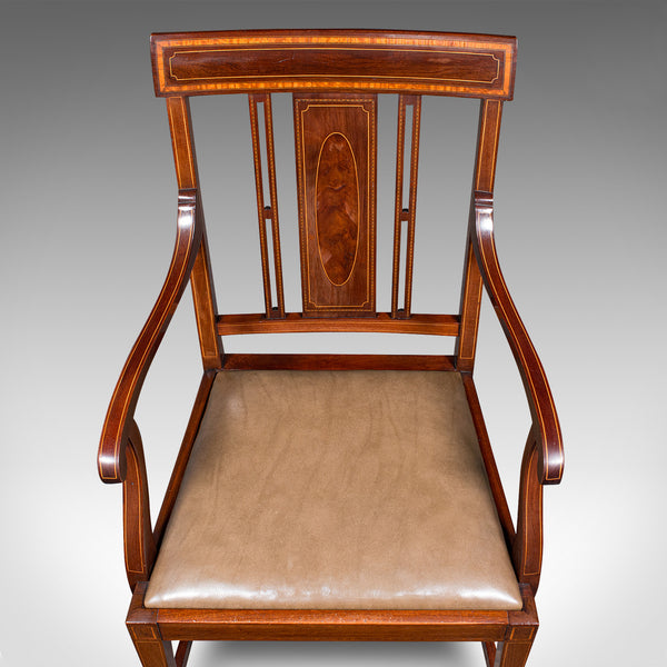 Antique Morning Room Side Chair, English Walnut Elbow Seat, Shoolbred, Edwardian