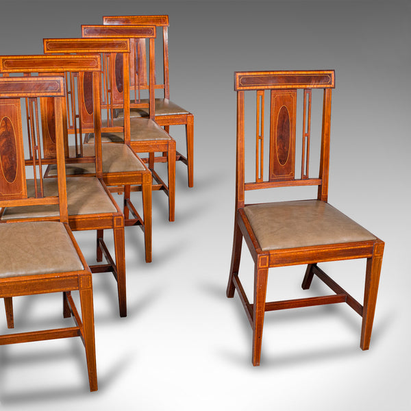 Set Of 6 Antique Dining Room Chairs, English Walnut, Suite, Shoolbred, Edwardian