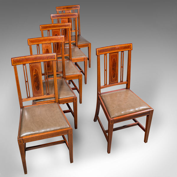 Set Of 6 Antique Dining Room Chairs, English Walnut, Suite, Shoolbred, Edwardian