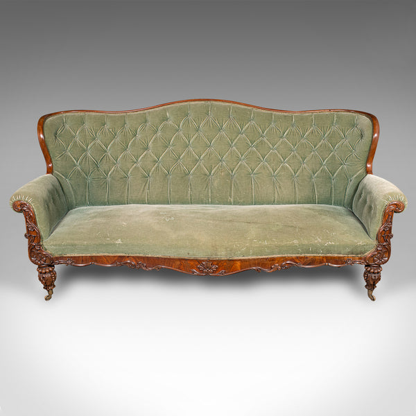 7' Wide Antique Country House Sofa, English, Walnut, Button Back Settee, Regency