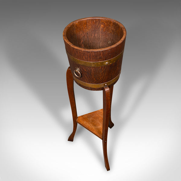 Antique Decorative Jardiniere Stand, English, Coopered Oak, Planter, Circa 1920