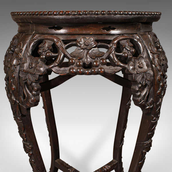 Antique Chinese Carved Jardinière Stand, Hardwood Planter Table, Victorian, 1870