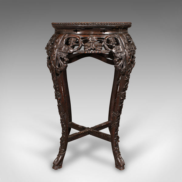 Antique Chinese Carved Jardinière Stand, Hardwood Planter Table, Victorian, 1870