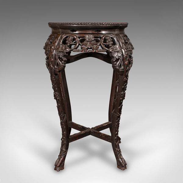 Antique Chinese Carved Jardinière Stand, Hardwood Planter Table, Victorian, 1870