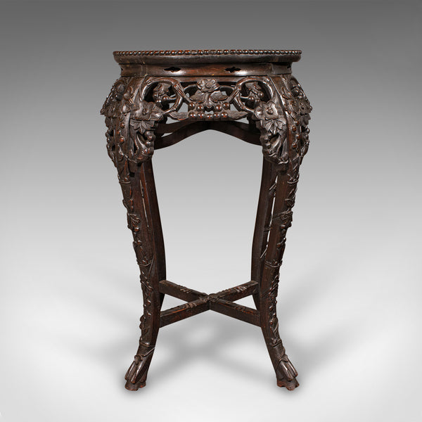 Antique Chinese Carved Jardinière Stand, Hardwood Planter Table, Victorian, 1870