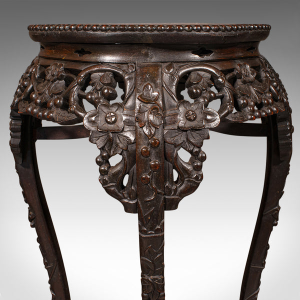 Antique Chinese Carved Jardinière Stand, Hardwood Planter Table, Victorian, 1870