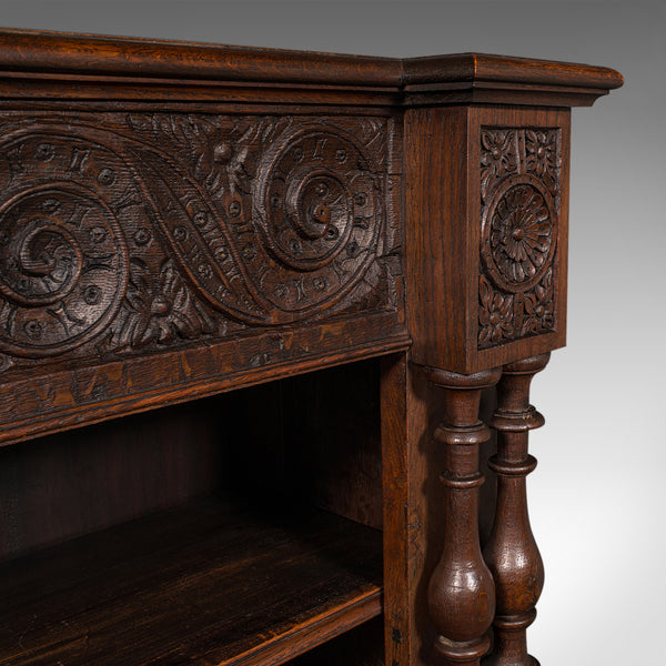 Large Antique Open Bookcase, Scottish Oak, Gothic Revival, Victorian, Circa 1880