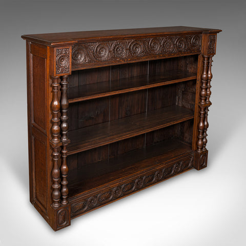 Large Antique Open Bookcase, Scottish Oak, Gothic Revival, Victorian, Circa 1880