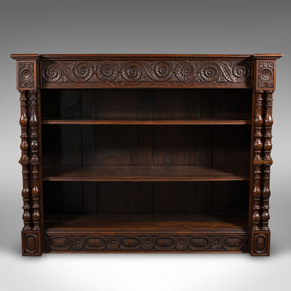 Large Antique Open Bookcase, Scottish Oak, Gothic Revival, Victorian, Circa 1880