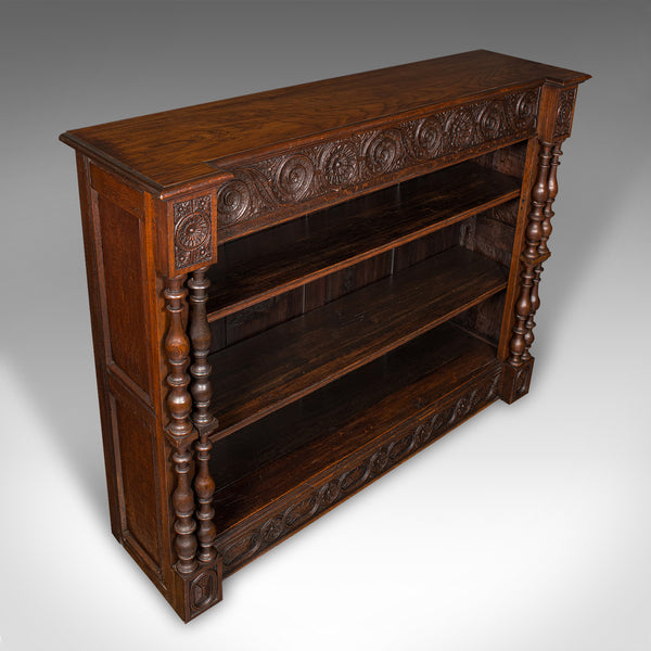 Large Antique Open Bookcase, Scottish Oak, Gothic Revival, Victorian, Circa 1880