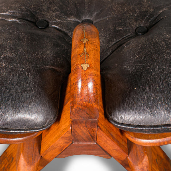 Vintage Middle Eastern Camel Seat, Walnut, Leather, Hall Rest, Footstool, C.1960