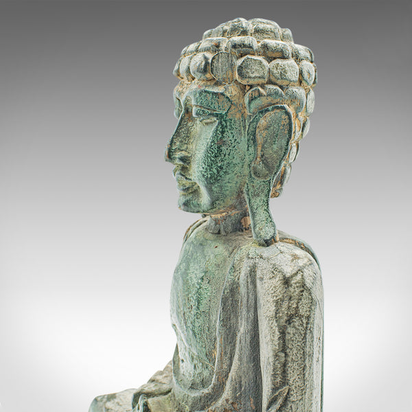 Vintage Carved Deity, Oriental, Bronzed Pine, Buddha Figure, Art Deco, C.1930