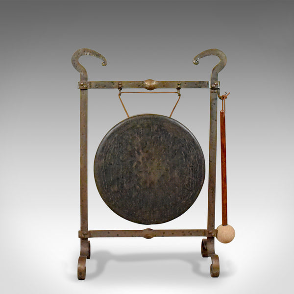 Large Antique Bronze Dinner Gong, Iron Frame, Medieval Styling, Circa 1900 - London Fine Antiques