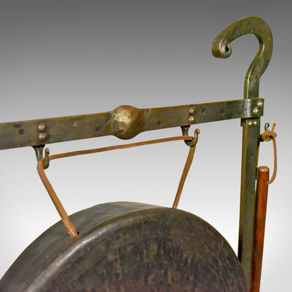 Large Antique Bronze Dinner Gong, Iron Frame, Medieval Styling, Circa 1900 - London Fine Antiques