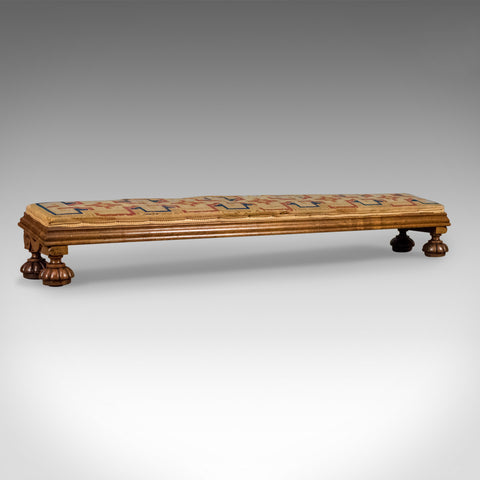 Antique Carriage Stool, Long Victorian Footrest, English, Walnut, Circa 1850 - London Fine Antiques