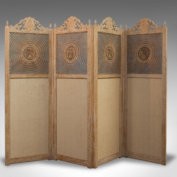 Antique Victorian Screen, English, Limed Oak, Cane, Room Divider, Wall Panel - London Fine Antiques