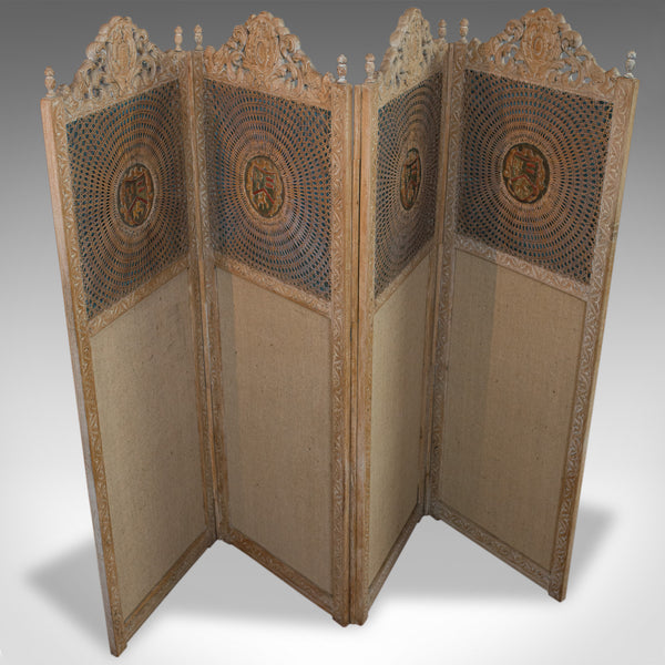 Antique Victorian Screen, English, Limed Oak, Cane, Room Divider, Wall Panel - London Fine Antiques