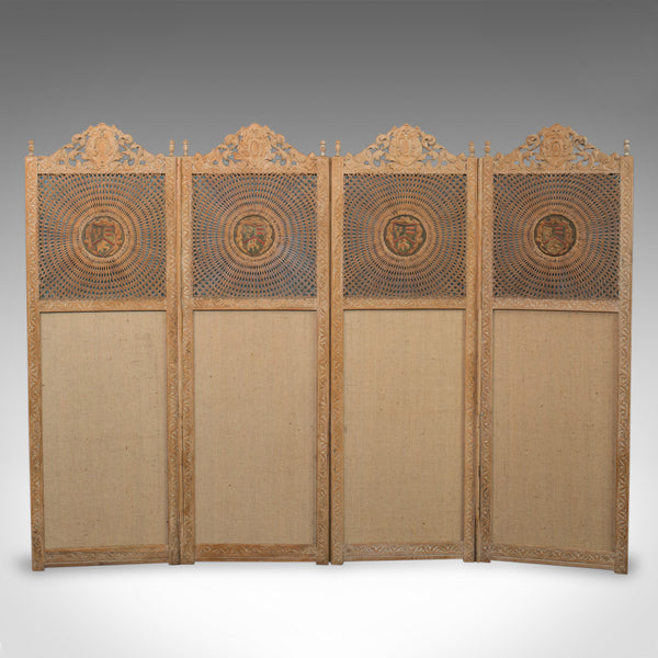 Antique Victorian Screen, English, Limed Oak, Cane, Room Divider, Wall Panel - London Fine Antiques