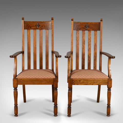 Pair of Antique Armchairs, Arts & Crafts, Liberty-esque, Oak, Carver, Circa 1910 - London Fine Antiques