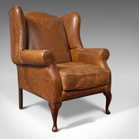 Vintage Leather Armchair, English, Wingback Chair, Late 20th Century - London Fine Antiques