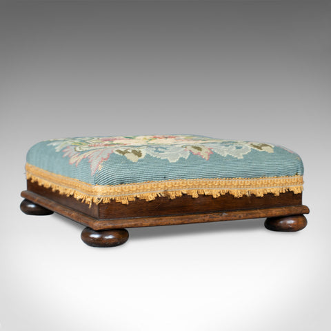 Square Antique Footstool, English, Victorian, Needlepoint, Carriage, C19th c1890 - London Fine Antiques