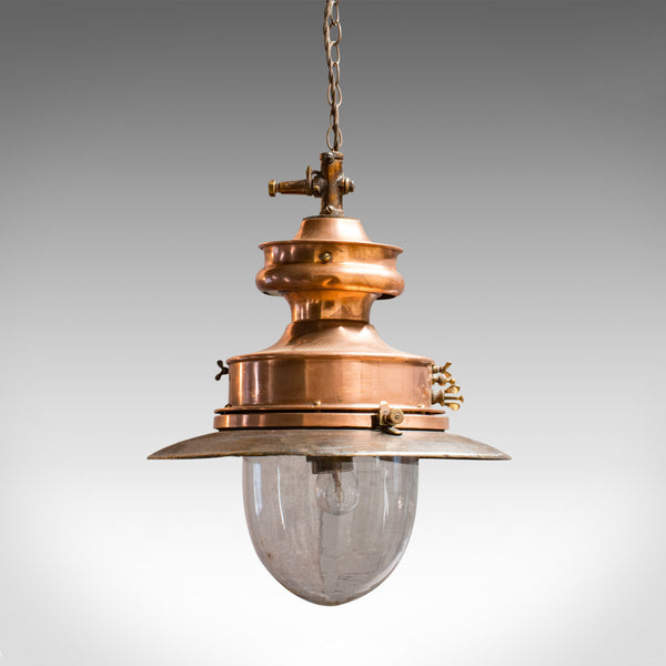 Antique Hanging Lamp, English, Copper, Electric, Industrial, Light, Victorian - London Fine Antiques