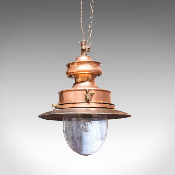 Antique Hanging Lamp, English, Copper, Electric, Industrial, Light, Victorian - London Fine Antiques