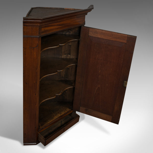 Antique Corner Cabinet, English, Walnut, Mahogany, Wall, Cupboard, Georgian - London Fine Antiques