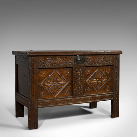 Compact Antique Coffer, English, Oak, Chest, Trunk, Early Georgian, Circa 1720 - London Fine Antiques