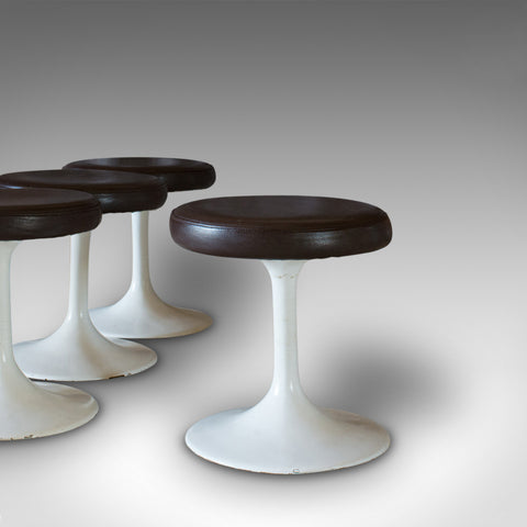 Set of 4, Vintage Stools, French, Leather, Pedestal, 20th Century, Circa 1960 - London Fine Antiques