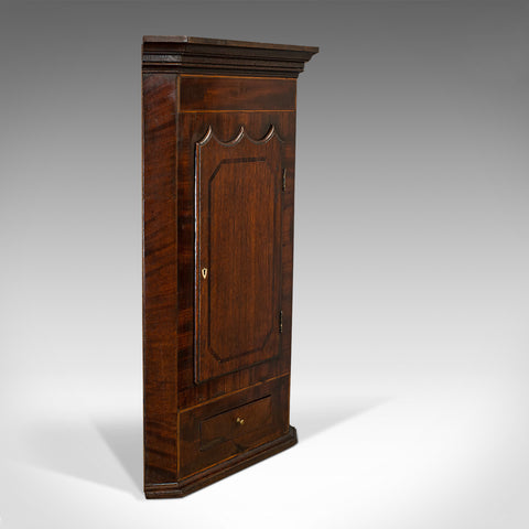 Antique Corner Cabinet, English, Oak, Mahogany, Wall Hanging, Georgian, C.1800