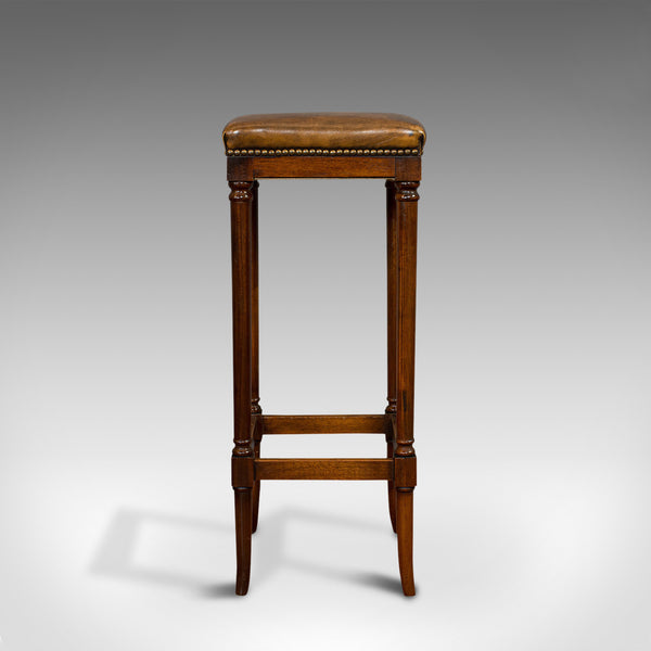 Tall Vintage Stool, English, Leather, Mahogany, Bar, Breakfast, Seat, Circa 1980