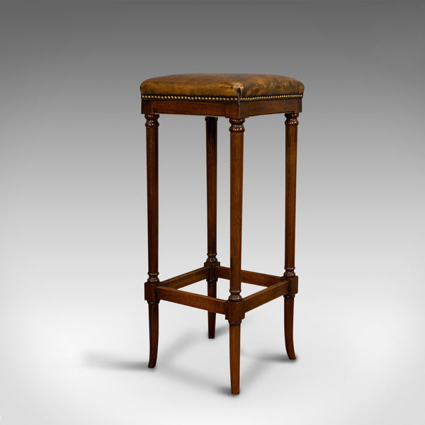 Tall Vintage Stool, English, Leather, Mahogany, Bar, Breakfast, Seat, Circa 1980