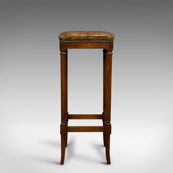 Tall Vintage Stool, English, Leather, Mahogany, Bar, Breakfast, Seat, Circa 1980